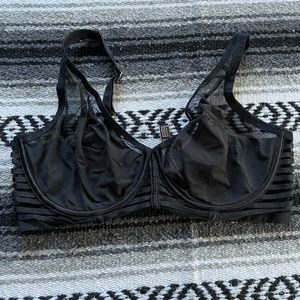 Victoria’s Secret Unlined Plunge Bra 36DD Black Mesh Sheer